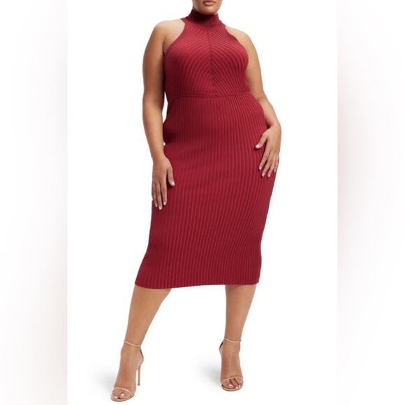 Good American Angeles Rib Mock Halter Midi Sweater Dress NWT 7/8 4x